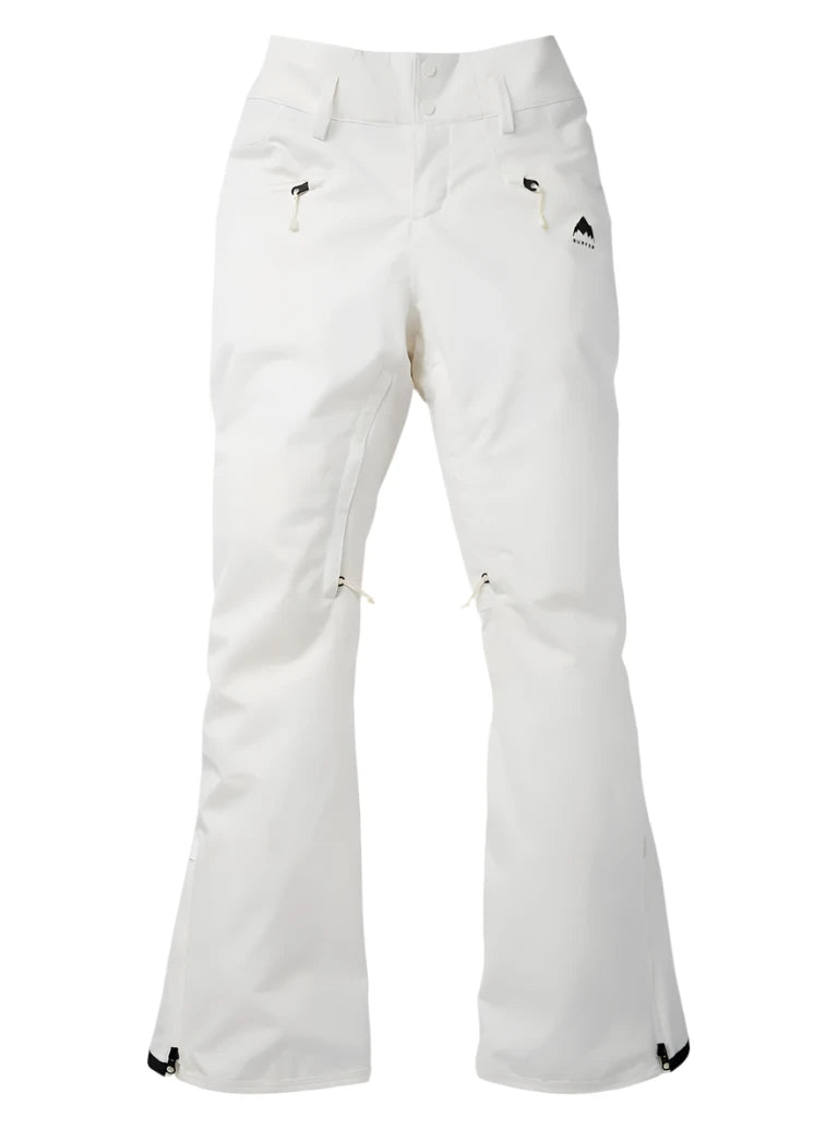 Burton Women's Marcy 2L High Rise Stretch Pants 2025 - White snow pants with black drawstring and logo on left thigh.
