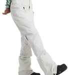 Burton Women's Marcy 2L High Rise Stretch Pants 2025 - A pair of white snow pants with a high rise and stretch material, featuring a zippered pocket on the side.