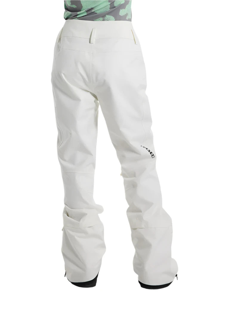 Burton Women's Marcy 2L High Rise Stretch Pants 2025 - A pair of white snow pants with a high rise and stretch material, featuring a small black logo on the left leg.