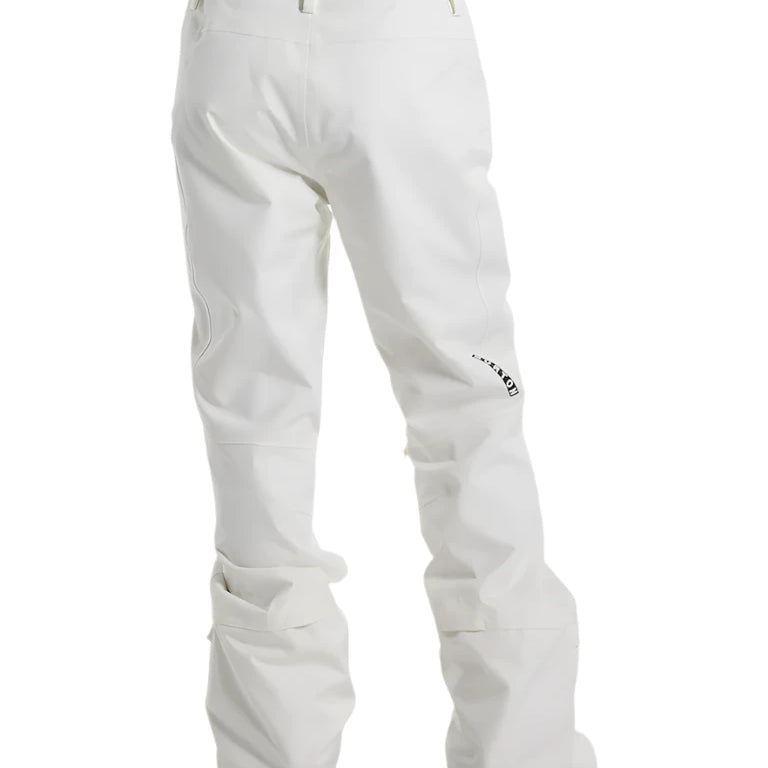 Burton Women's Marcy 2L High Rise Stretch Pants 2025 - A pair of white snow pants with a high rise and stretch material, featuring a small black logo on the left leg.