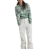 Burton Women's Marcy 2L High Rise Stretch Pants 2025 - A pair of high-rise snow pants with a light green and grey camouflage pattern, featuring a stretchy material.