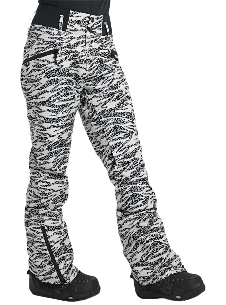 Burton Women's Marcy 2L High Rise Stretch Pants 2025 - Black snow pants with a black and white abstract pattern, featuring a high rise design and stretch material.