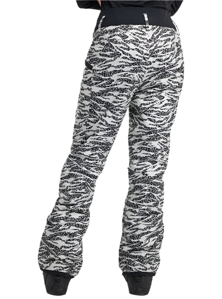 Burton Women's Marcy 2L High Rise Stretch Pants 2025 - Black snow pants with a black and white abstract pattern of lines and shapes.