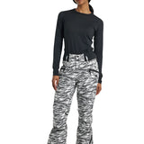 Burton Women's Marcy 2L High Rise Stretch Pants 2025 - Black snow pants with a subtle white pattern of diagonal stripes and abstract shapes.