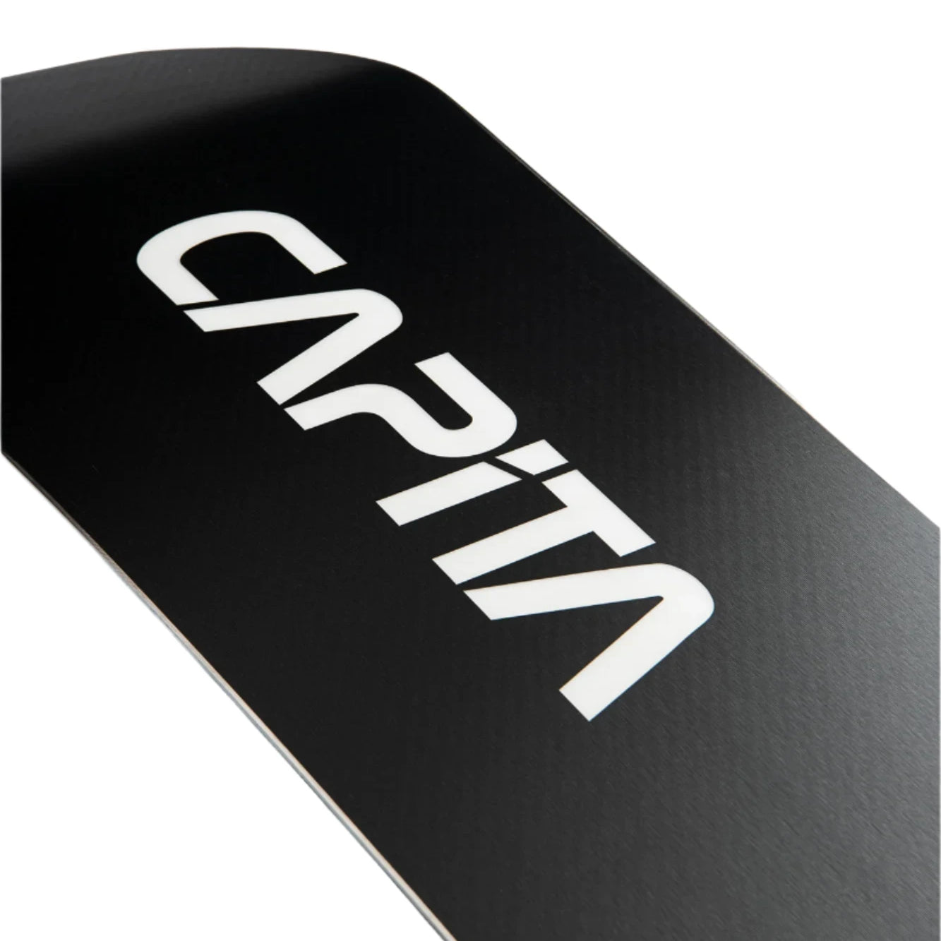 CAPiTA Mega Mercury Snowboard 2025 - A black snowboard with a white logo that reads "CAPiTA" in large letters and "Mega Mercury" in smaller letters underneath, both written in a stylized font.