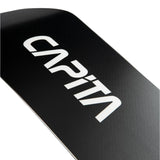 CAPiTA Mega Mercury Snowboard 2025 - A black snowboard with a white logo that reads "CAPiTA" in large letters and "Mega Mercury" in smaller letters underneath, both written in a stylized font.
