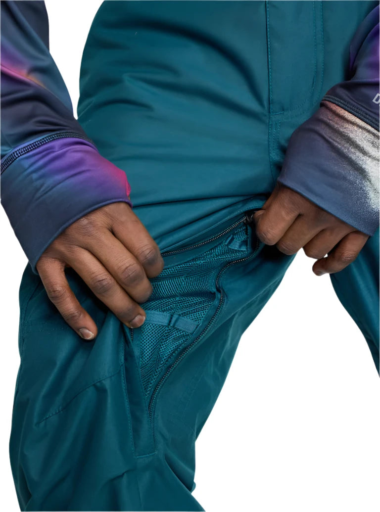 Burton Cargo 2L Shell Pants 2025 - A pair of dark green snow pants with a zippered pocket on the thigh and adjustable cuffs.