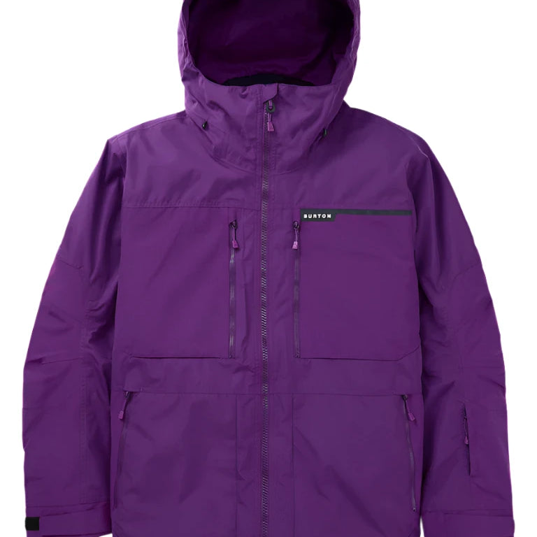 Burton Frostner 2L Jacket 2025 - A purple jacket with a hood, featuring a zippered chest pocket and adjustable cuffs.
