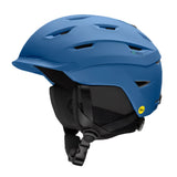 Smith Level MIPS Helmet 2025 - A blue helmet with a white logo on the front and ventilation holes along the top.