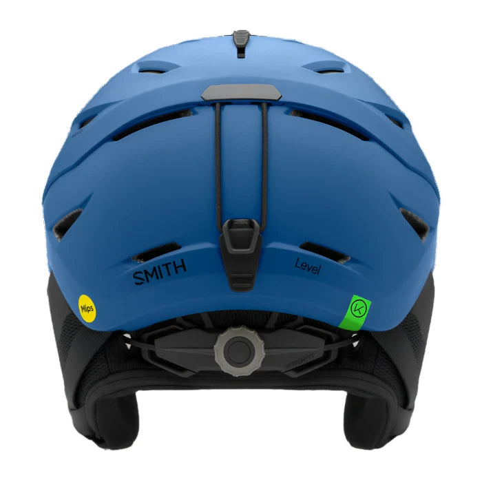 Smith Level MIPS Helmet 2025 - A blue helmet with a black chin strap and white logo on the side.