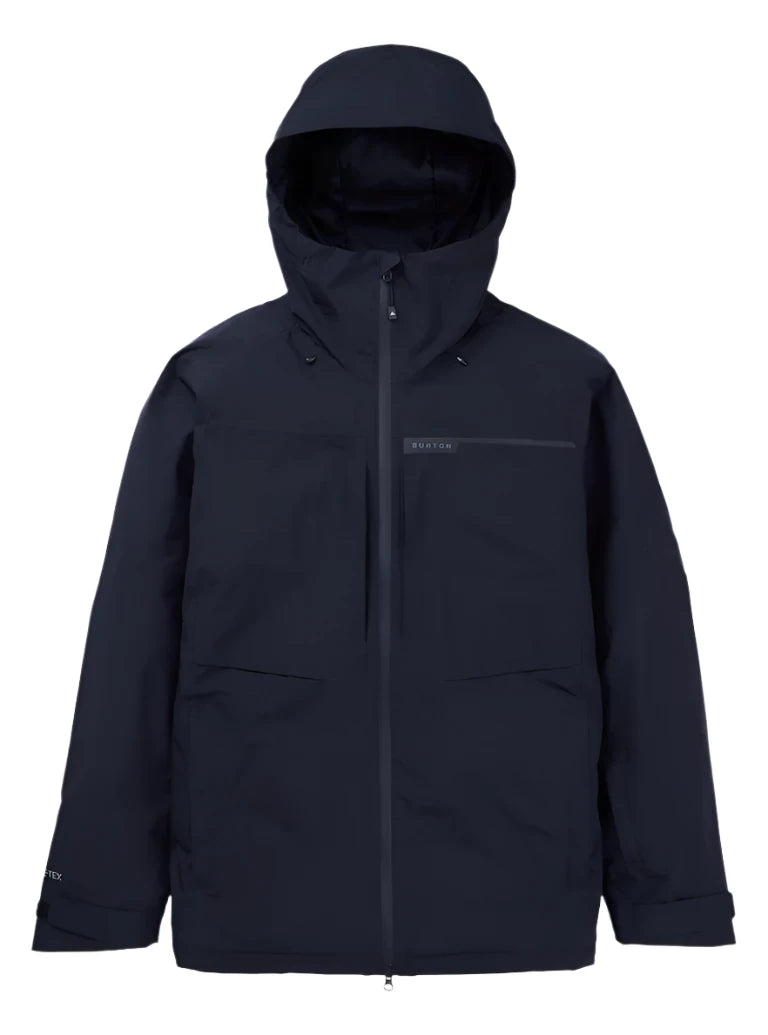 Burton Pillowline GORE-TEX Jacket 2025 - A black jacket with a hood, featuring a zippered chest pocket and adjustable cuffs.