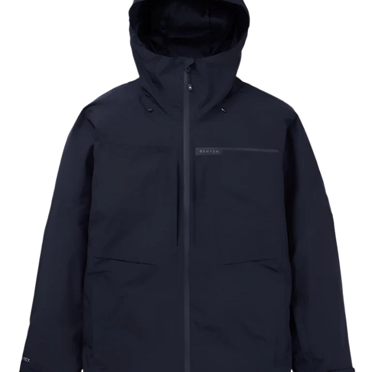 Burton Pillowline GORE-TEX Jacket 2025 - A black jacket with a hood, featuring a zippered chest pocket and adjustable cuffs.
