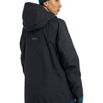 Burton Pillowline GORE-TEX Jacket - A black jacket with a hood, featuring a white logo on the left chest and a small white tag on the right sleeve.