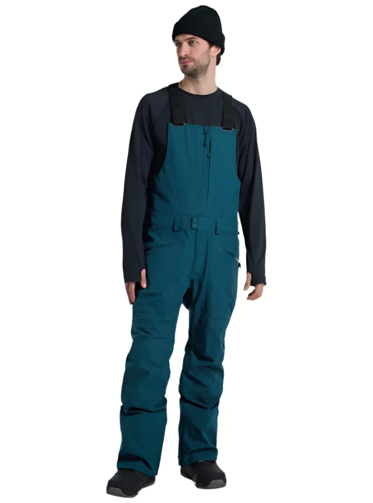 Burton Reserve Bib Pant 2025 - Dark-colored bib pants with a zippered fly and adjustable straps on the shoulders.