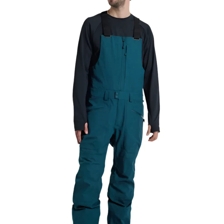 Burton Reserve Bib Pant 2025 - Dark-colored bib pants with a zippered fly and adjustable straps on the shoulders.