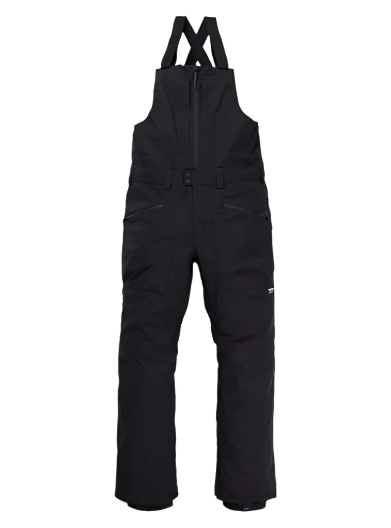 Burton Reserve Bib Pant 2025 - Black bib pant with zippered thigh vents, adjustable waist and cuffs, and black hardware.