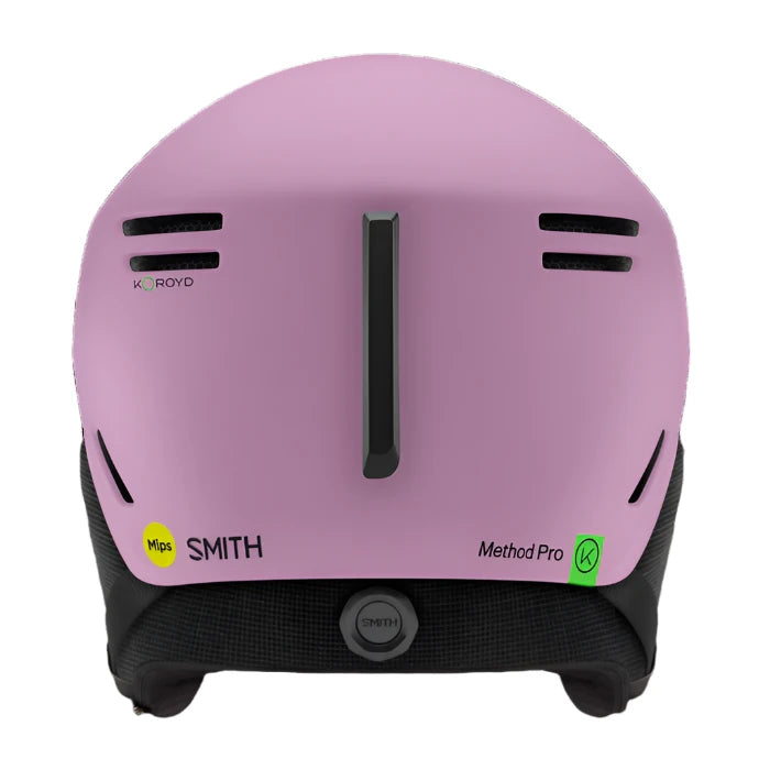 Smith Method Pro MIPS Helmet 2025 - A pink helmet with a black strap on top and a white logo that says "MIPS" in small letters.