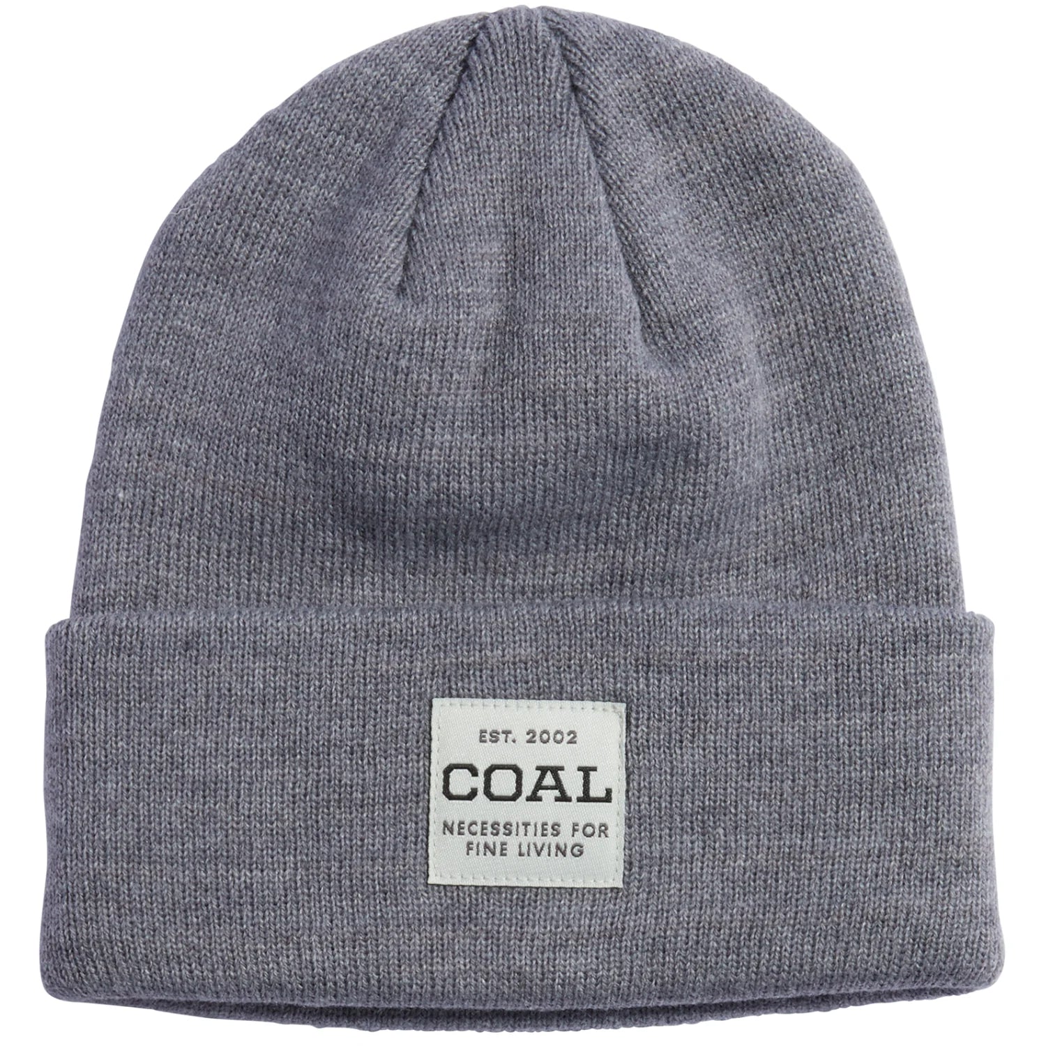 UNIFORM MID KNIT BEANIE 2024 - A gray beanie with a small, rectangular patch on the front featuring the word "COAL" in black letters.