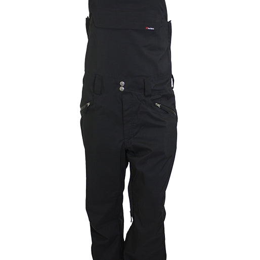 Turbine Mission II Bib 2025 - Black bib overalls with adjustable straps and silver buckles.