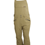 Turbine Mission II Bib - A pair of khaki-colored bib overalls with black straps and a small logo on the chest pocket.