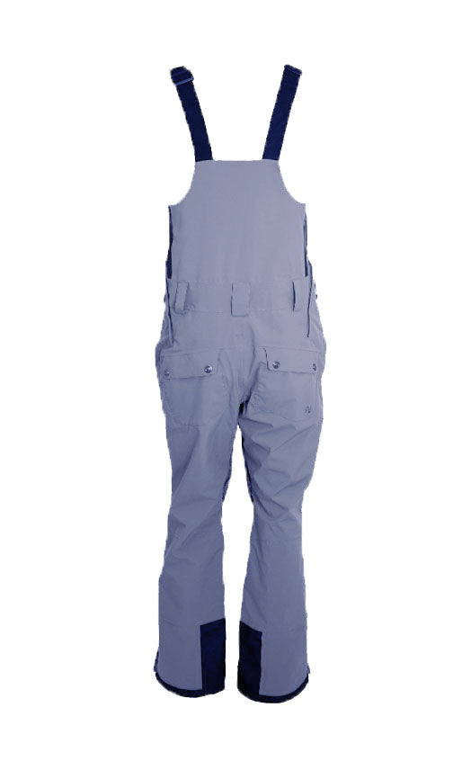 Turbine Mission II Bib - A pair of gray snow pants with a black stripe on the side, featuring two zippered pockets and adjustable straps.
