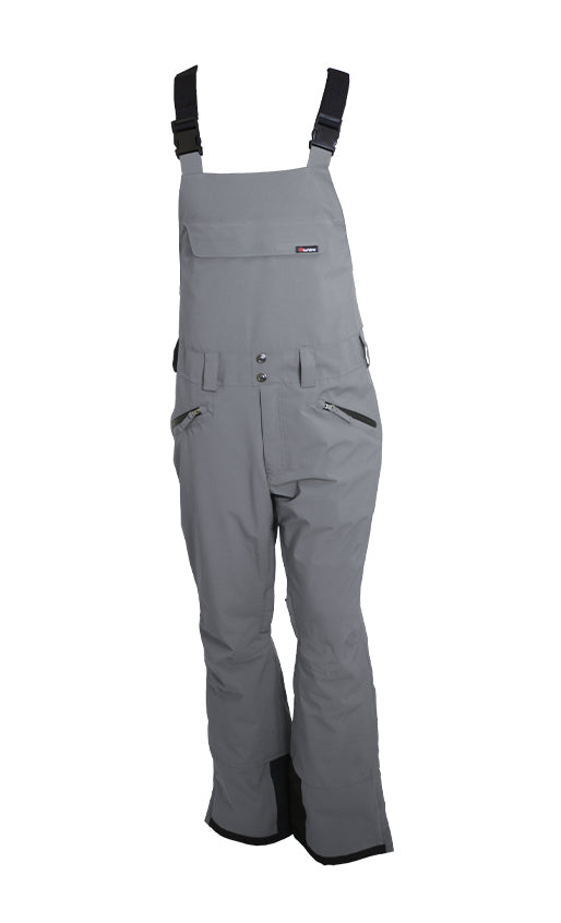Turbine Mission II Bib - A pair of gray snow pants with a black trim and two zippered pockets on the front.