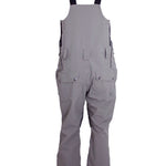 Turbine Mission II Bib - A pair of gray snowboard pants with a black stripe on the side and two zippered pockets at the back.