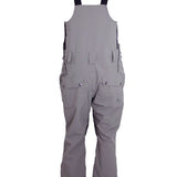 Turbine Mission II Bib - A pair of gray snowboard pants with a black stripe on the side and two zippered pockets at the back.