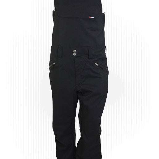 Technical cycling bib overalls in black with adjustable straps and multiple cargo pockets