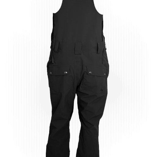 Technical cycling bib overalls in black with front bib panel and utility chest pockets