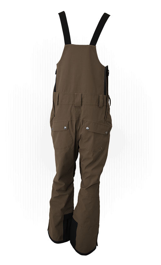 Technical cycling bib overalls in espresso brown with adjustable straps and cargo pockets