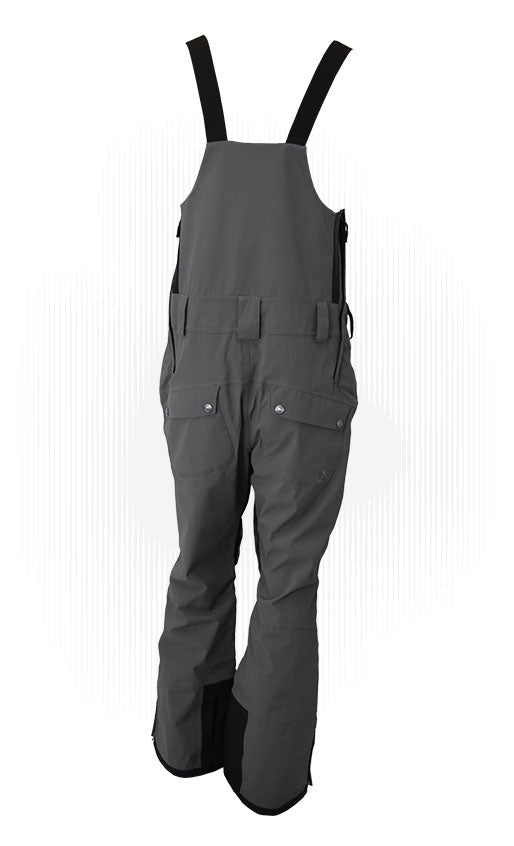 Technical cycling bib overalls in dark gray, adjustable shoulder straps and utility pockets