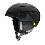 Smith Mission MIPS Helmet 2025 - Black helmet with white logo on front, black straps and padding.