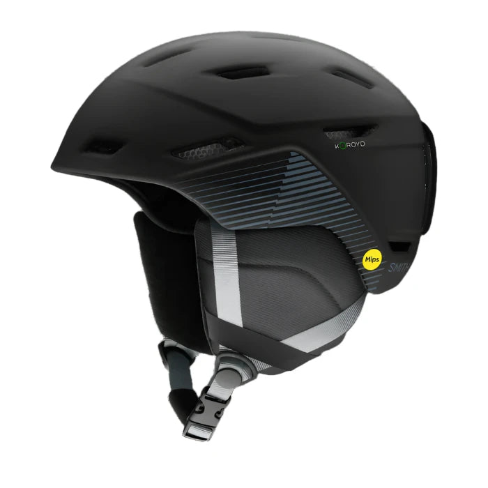 Smith Mission MIPS Helmet 2025 - Black helmet with white logo on front, black straps and padding.