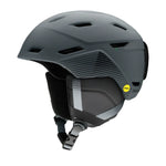 Smith Mission MIPS Helmet 2025 - A black helmet with a white logo on the side and a strap under the chin.