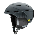 Smith Mission MIPS Helmet 2025 - A black helmet with a white logo on the side and a strap under the chin.
