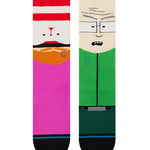 MR GARRISON CREW C SOCK 2023 - A pair of crew socks with a cartoon image of Mr Garrison from South Park on them, featuring his signature red hair and glasses.