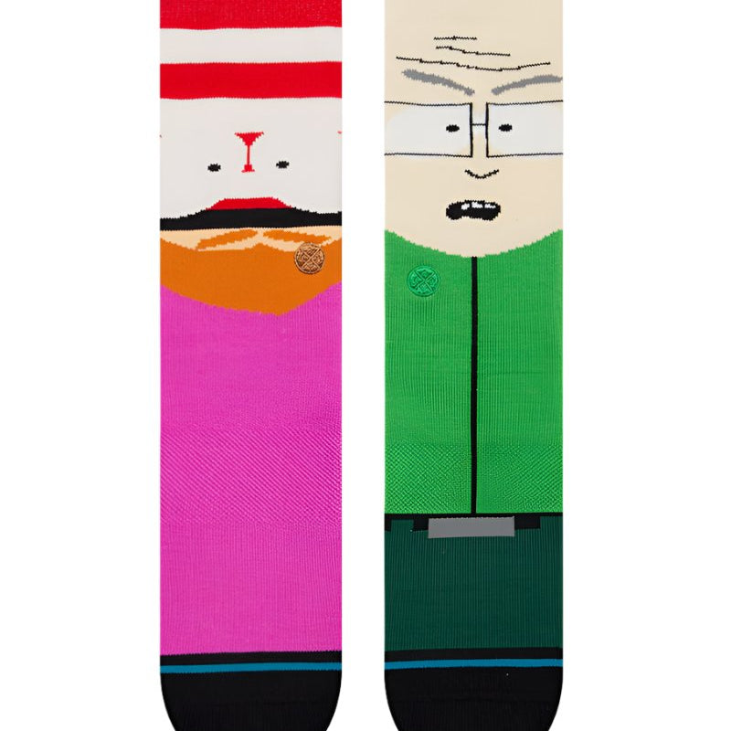 MR GARRISON CREW C SOCK 2023 - A pair of crew socks with a cartoon image of Mr Garrison from South Park on them, featuring his signature red hair and glasses.