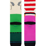 MR GARRISON CREW C SOCK 2023 - A pair of crew socks with a green and black color scheme, featuring a cartoon character's face on them.