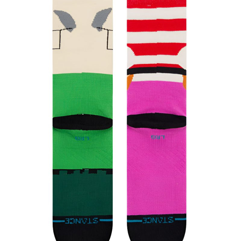 MR GARRISON CREW C SOCK 2023 - A pair of crew socks with a green and black color scheme, featuring a cartoon character's face on them.