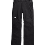 North Face Men's Freedom Insulated Pant - A pair of black insulated pants with a white logo on the left thigh and a small pocket on the right thigh.
