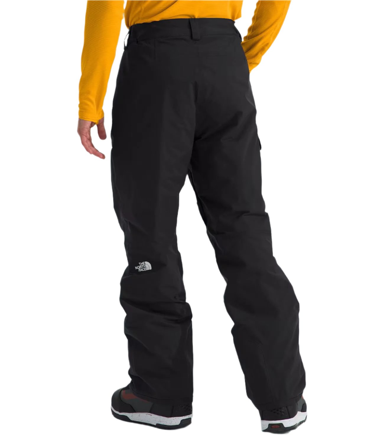 North Face Men's Freedom Insulated Pant - A pair of black insulated pants with a white logo on the left leg.