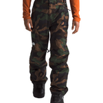 North Face Freedom Shell Pant 2025 - A pair of camouflage-print pants with a white logo on the left thigh and black drawstrings at the waistband.