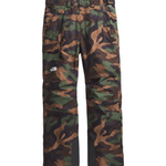 North Face Freedom Shell Pant 2025 - A pair of camouflage-printed snow pants with a white logo on the left thigh and black straps at the waist.
