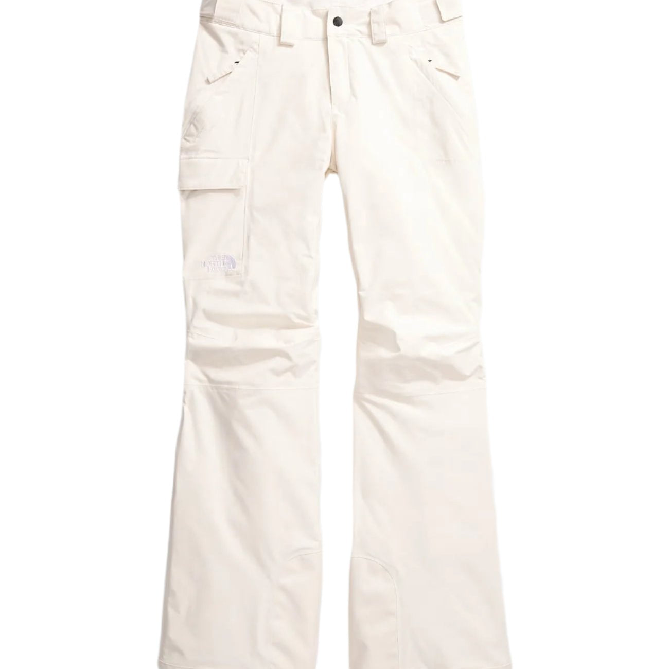 North Face Women's Freedom Insulated Pant 2025 - A pair of white snow pants with a logo on the left leg pocket.