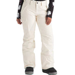 North Face Women's Freedom Insulated Pant - A pair of off-white snow pants with a white logo on the left thigh and two zippered pockets on the right side.