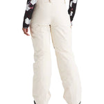 North Face Women's Freedom Insulated Pant - A pair of off-white snow pants with a subtle white pattern on the left thigh and right calf, featuring a zippered pocket on the back.