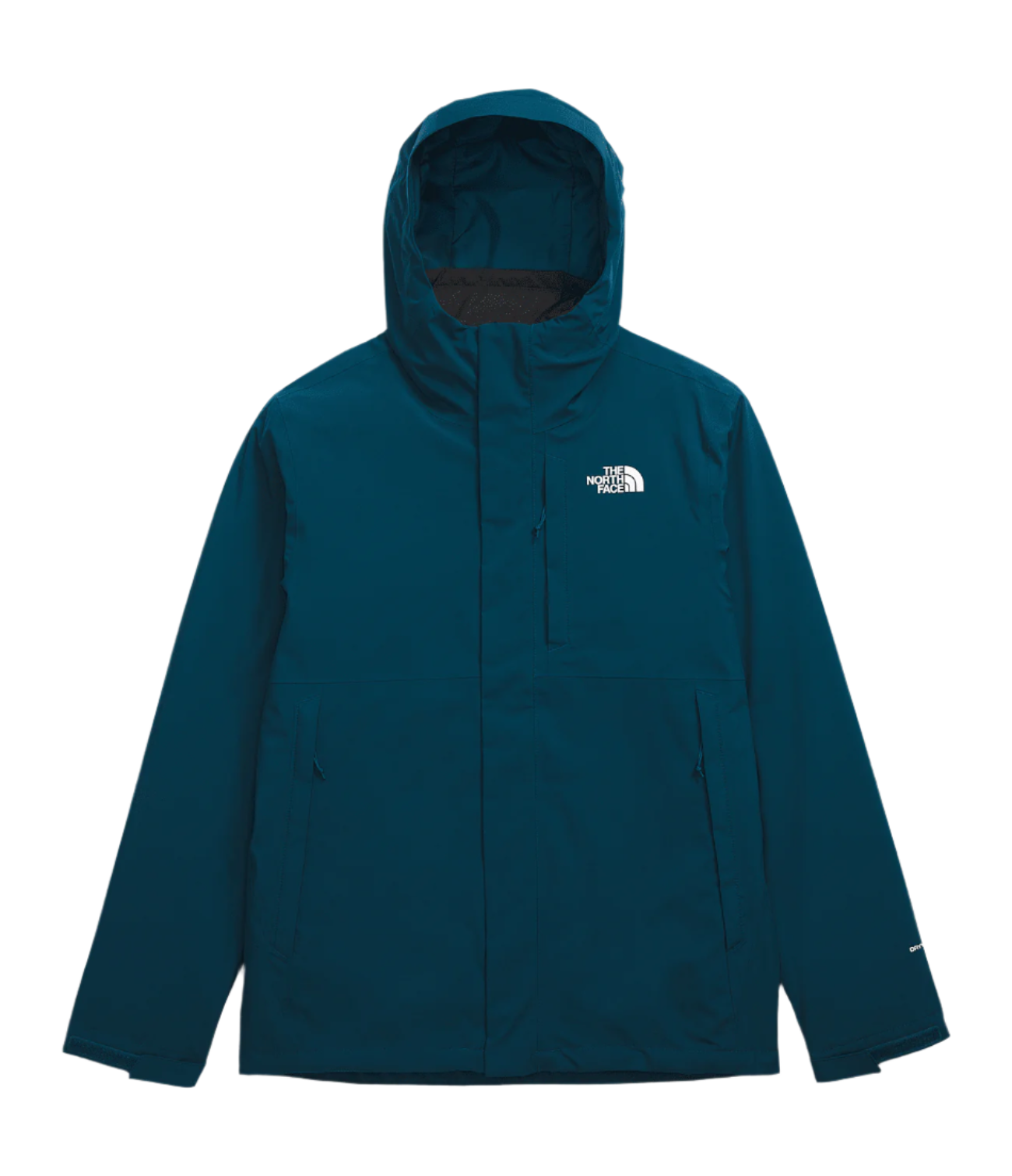 North Face Carto Triclimate Jacket - A dark blue jacket with a white logo on the left chest and a hood.
