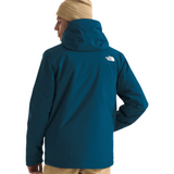 North Face Carto Triclimate Jacket - A dark blue jacket with a white logo on the upper back, featuring a hood and long sleeves.