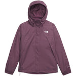 North Face Women's Antora Triclimate Jacket - A purple jacket with a white logo on the left chest and a hood, featuring a zipper closure.